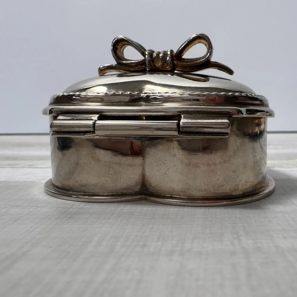 Vintage Silver Plate Heart-Shaped Velvet-Lined Trinket Box